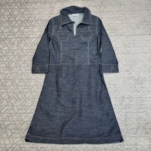 Vintage Tu-Tu A-Line Denim Dress Dark‎ Wash Collared 3/4 Sleeve Thick fabric